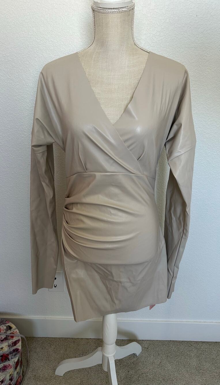 Micas Faux Leather Mini Dress in Bone - S